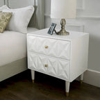 27 White Geometric Patterned Two Drawer Nightstand