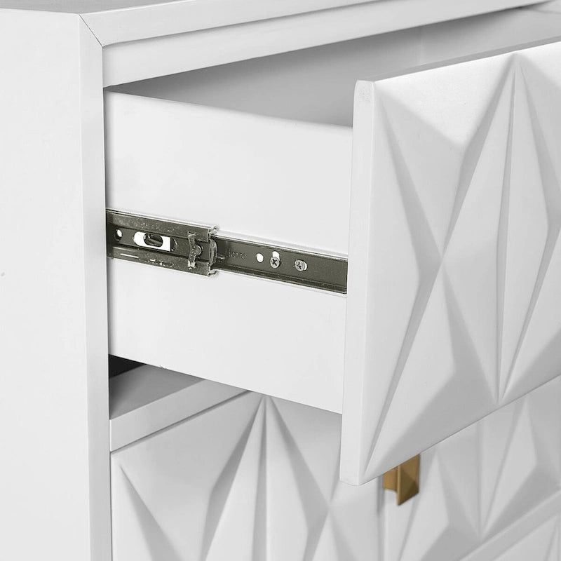 27 White Geometric Patterned Two Drawer Nightstand