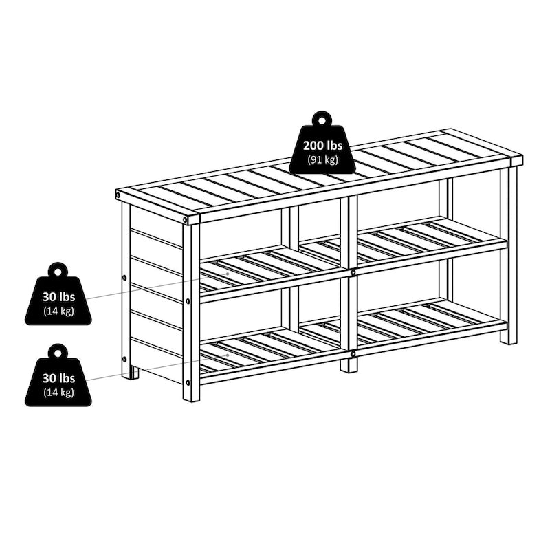 Keystone Bench, 2-Tier Shoe Storage, Teak - 38.43 x 11.81 x 18.27 inches