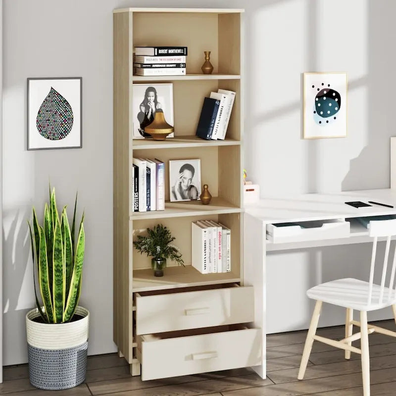 vidaXL Cabinet Bookshelf Entryway Cabinet with Storage HAMAR Solid Wood Pine - 23.6x13.8x70.9