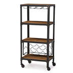 Swanson Rustic Industrial Style Antique Black Textured Finish Metal Distressed Wood Mobile Kitchen Bar Wine Storage Shelf