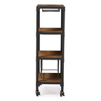 Swanson Rustic Industrial Style Antique Black Textured Finish Metal Distressed Wood Mobile Kitchen Bar Wine Storage Shelf