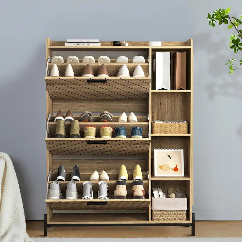 Elegant Stylish Wooden Shoe Storage Cabinet with Metal Legs