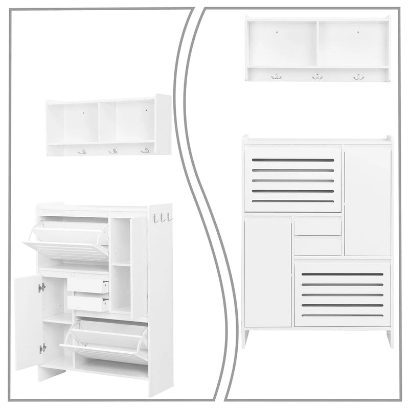 2-Peice Storage Set with Shoe Storage Cabinet and Wall-Mounted Storage Cabinet