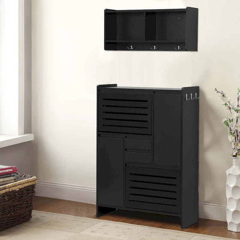 2-Peice Storage Set with Shoe Storage Cabinet and Wall-Mounted Storage Cabinet