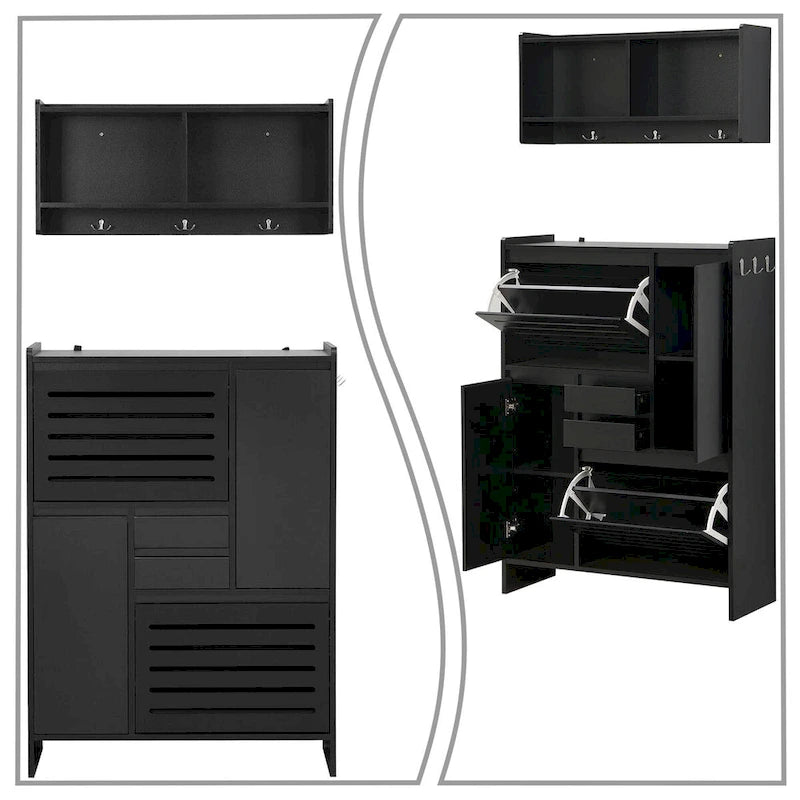 2-Peice Storage Set with Shoe Storage Cabinet and Wall-Mounted Storage Cabinet