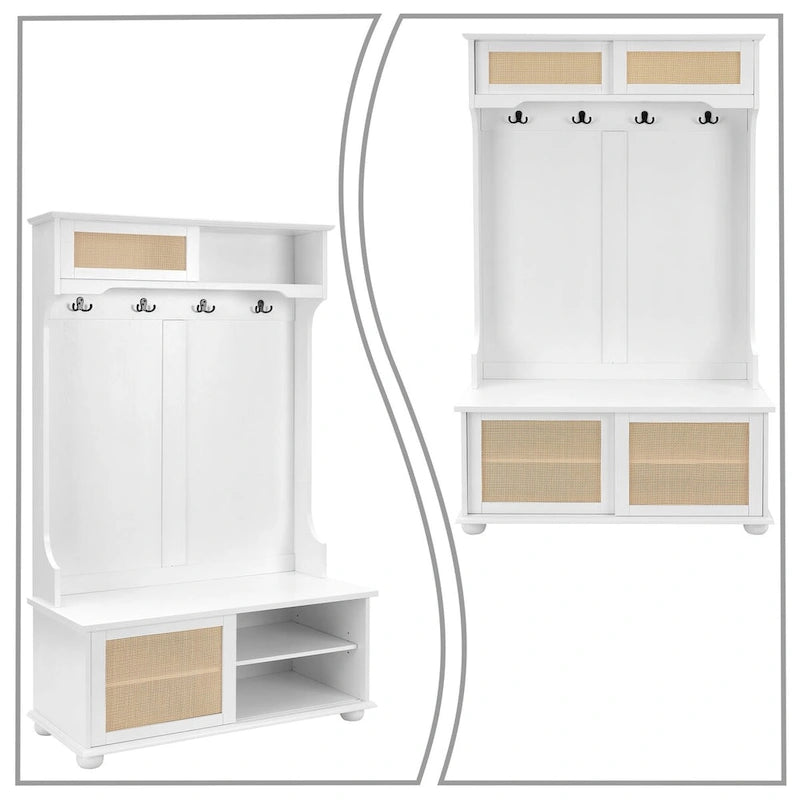 Classic Farmhouse Style Wooden Storage Dresser with Woven Rattan Decorative Cabinet Doors