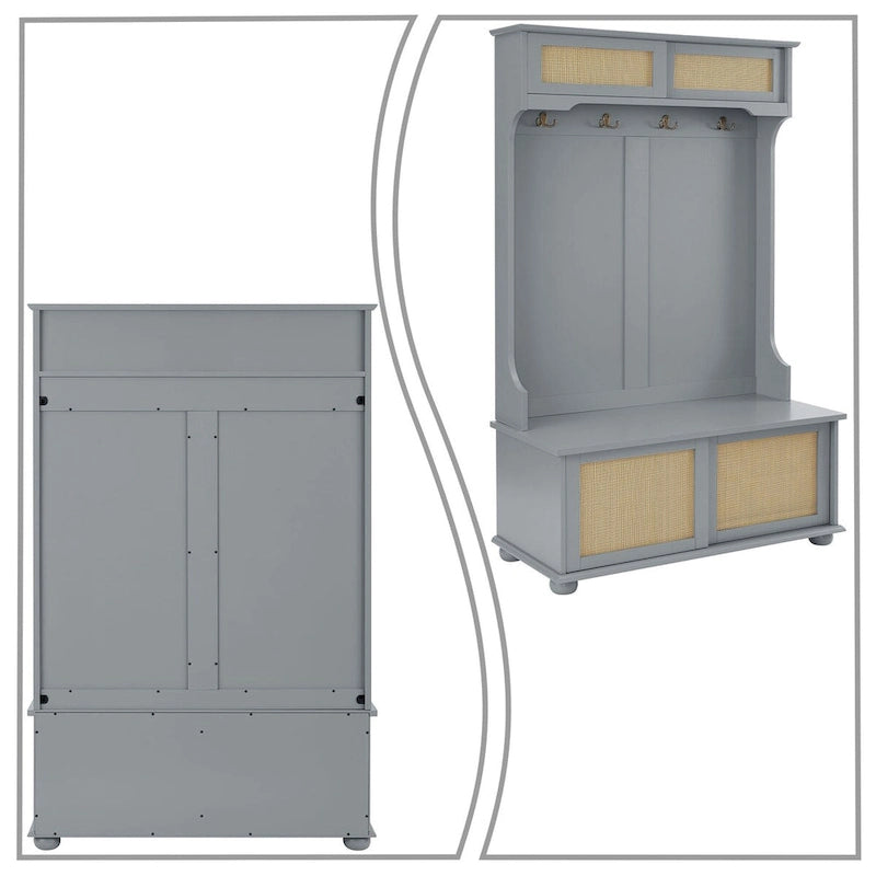 Classic Farmhouse Style Wooden Storage Dresser with Woven Rattan Decorative Cabinet Doors