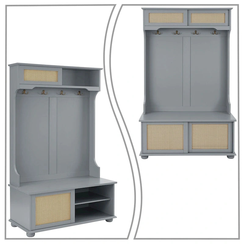 Classic Farmhouse Style Wooden Storage Dresser with Woven Rattan Decorative Cabinet Doors