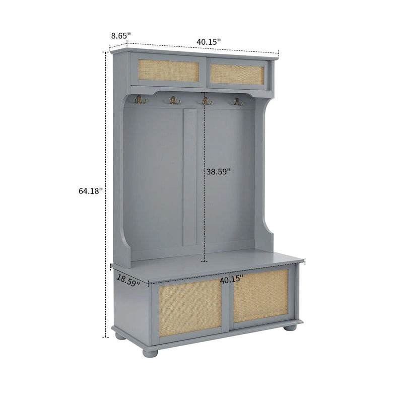 Classic Farmhouse Style Wooden Storage Dresser with Woven Rattan Decorative Cabinet Doors