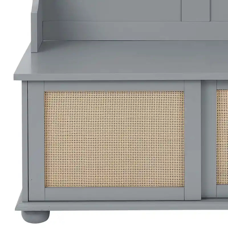 Classic Farmhouse Style Wooden Storage Dresser with Woven Rattan Decorative Cabinet Doors