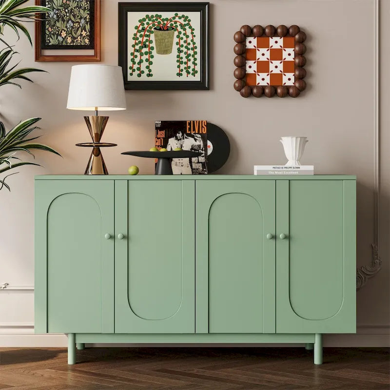 Stylish and Functional 4-Door Intaglio Storage Cabinet with Pine Legs