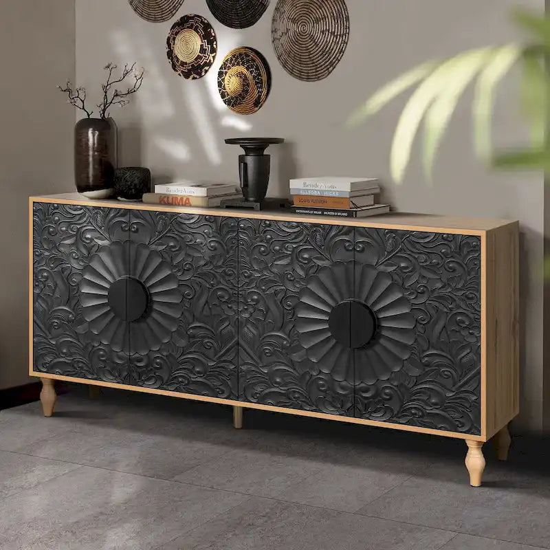 Carved Symmetrical Design Door Sideboards
