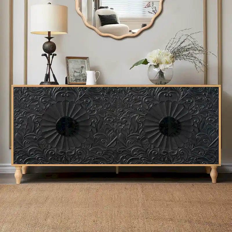 Carved Symmetrical Design Door Sideboards
