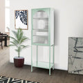 Tempered Glass High Cabinet with Arched Door Adjustable Shelves and Feet Anti-Tip Dust-free Fluted Glass Kitchen Credenza