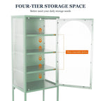 Tempered Glass High Cabinet with Arched Door Adjustable Shelves and Feet Anti-Tip Dust-free Fluted Glass Kitchen Credenza