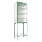Tempered Glass High Cabinet with Arched Door Adjustable Shelves and Feet Anti-Tip Dust-free Fluted Glass Kitchen Credenza