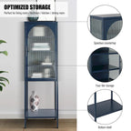 Tempered Glass High Cabinet with Arched Door Adjustable Shelves and Feet Anti-Tip Dust-free Fluted Glass Kitchen Credenza