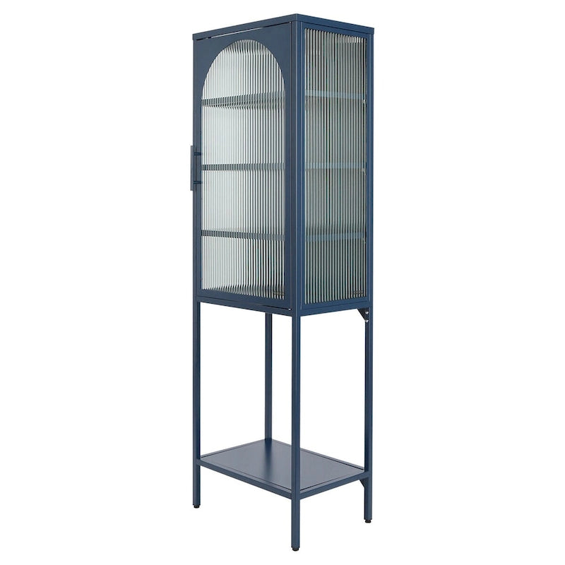 Tempered Glass High Cabinet with Arched Door Adjustable Shelves and Feet Anti-Tip Dust-free Fluted Glass Kitchen Credenza