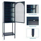 Tempered Glass High Cabinet with Arched Door Adjustable Shelves and Feet Anti-Tip Dust-free Fluted Glass Kitchen Credenza