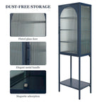 Tempered Glass High Cabinet with Arched Door Adjustable Shelves and Feet Anti-Tip Dust-free Fluted Glass Kitchen Credenza