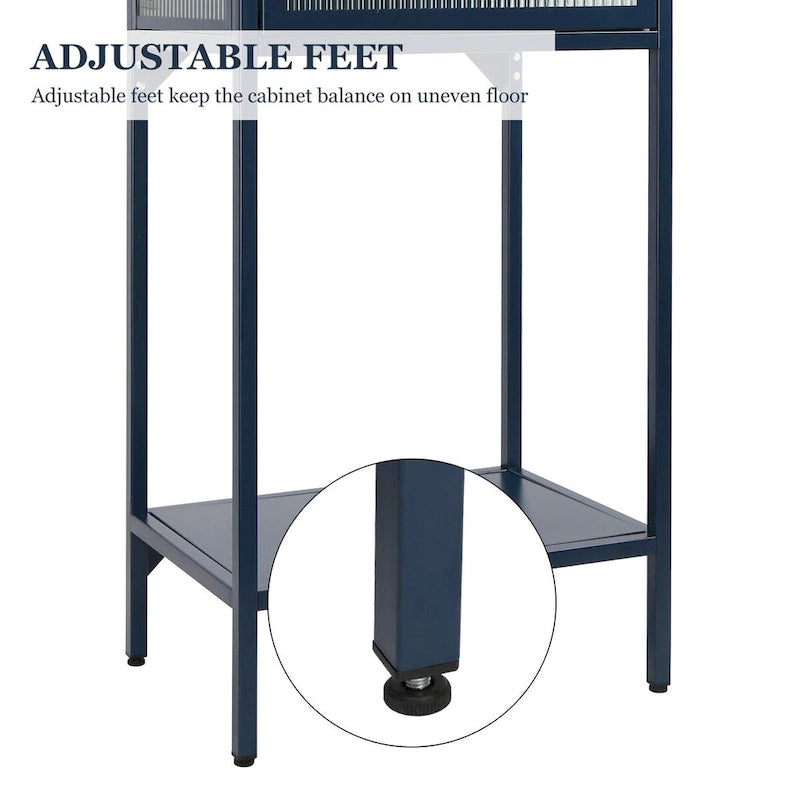 Tempered Glass High Cabinet with Arched Door Adjustable Shelves and Feet Anti-Tip Dust-free Fluted Glass Kitchen Credenza