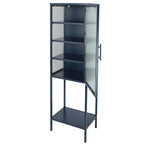 Tempered Glass High Cabinet with Arched Door Adjustable Shelves and Feet Anti-Tip Dust-free Fluted Glass Kitchen Credenza