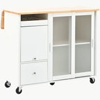 Kitchen Island with Drop Leaf, LED Light Kitchen Cart on Wheels