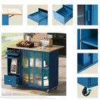 Kitchen Island with Drop Leaf, LED Light Kitchen Cart on Wheels