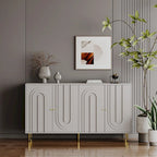 Modern Gray Lacquered 4 Door Wooden Cabinet Sideboard Buffet Server Cabinet - N/A