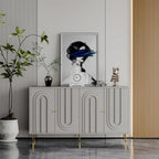 Modern Gray Lacquered 4 Door Wooden Cabinet Sideboard Buffet Server Cabinet - N/A