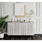 Modern Gray Lacquered 4 Door Wooden Cabinet Sideboard Buffet Server Cabinet - N/A
