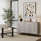 Modern Gray Lacquered 4 Door Wooden Cabinet Sideboard Buffet Server Cabinet - N/A