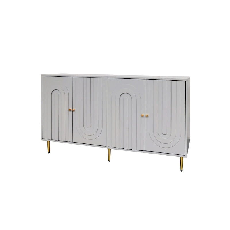 Modern Gray Lacquered 4 Door Wooden Cabinet Sideboard Buffet Server Cabinet - N/A