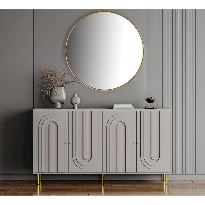 Modern Gray Lacquered 4 Door Wooden Cabinet Sideboard Buffet Server Cabinet - N/A