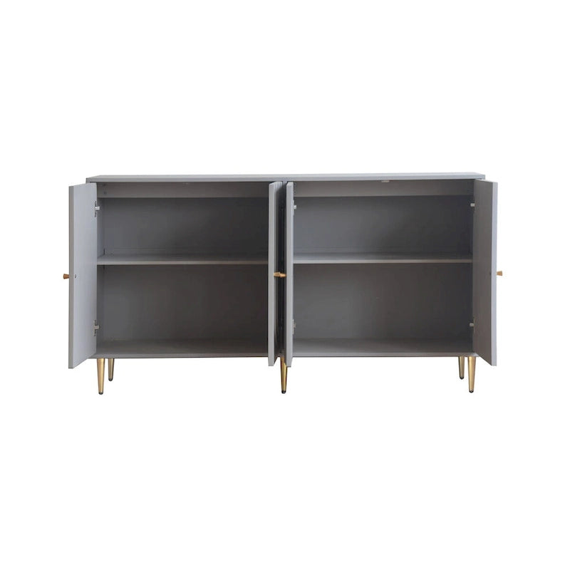 Modern Gray Lacquered 4 Door Wooden Cabinet Sideboard Buffet Server Cabinet - N/A