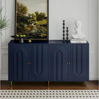Modern Gray Lacquered 4 Door Wooden Cabinet Sideboard Buffet Server Cabinet - N/A