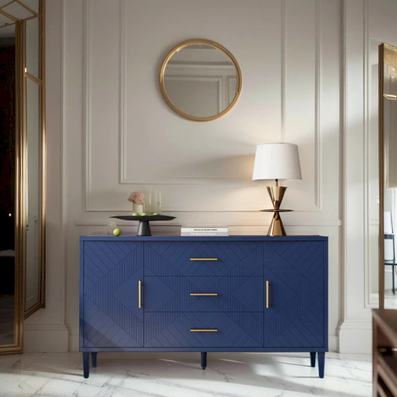 Functional 2-Door 3-Drawer Cabinet with Carved Effect