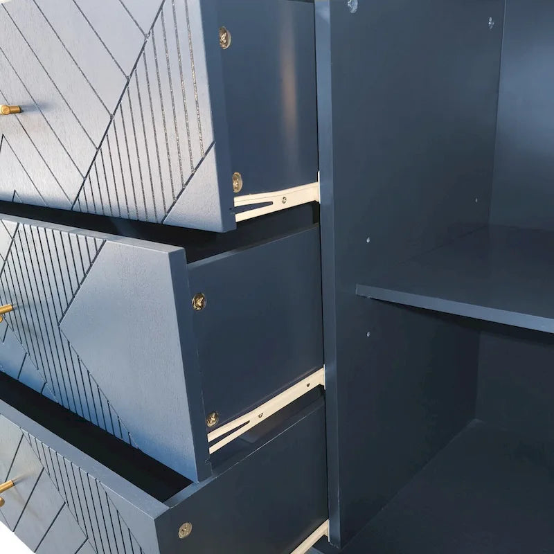 Functional 2-Door 3-Drawer Cabinet with Carved Effect