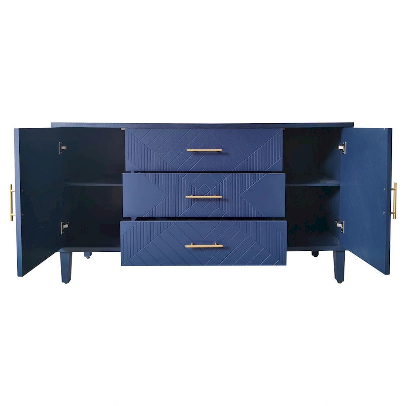 Functional 2-Door 3-Drawer Cabinet with Carved Effect