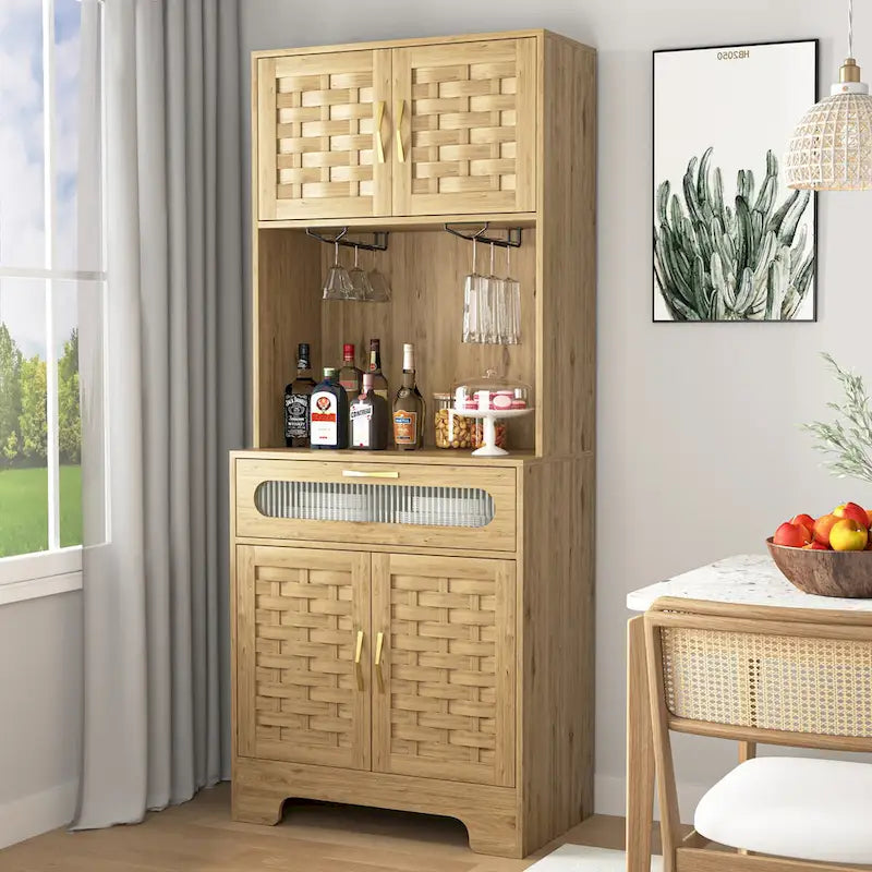 67 Tall Pantry Buffet Cabinet Freestanding Hutch Cupboard for Home, Kitchen,Tall Freestanding Liquor Cabinet Bar