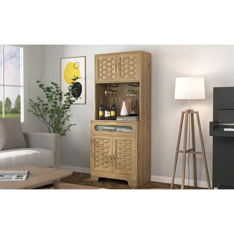 67 Tall Pantry Buffet Cabinet Freestanding Hutch Cupboard for Home, Kitchen,Tall Freestanding Liquor Cabinet Bar