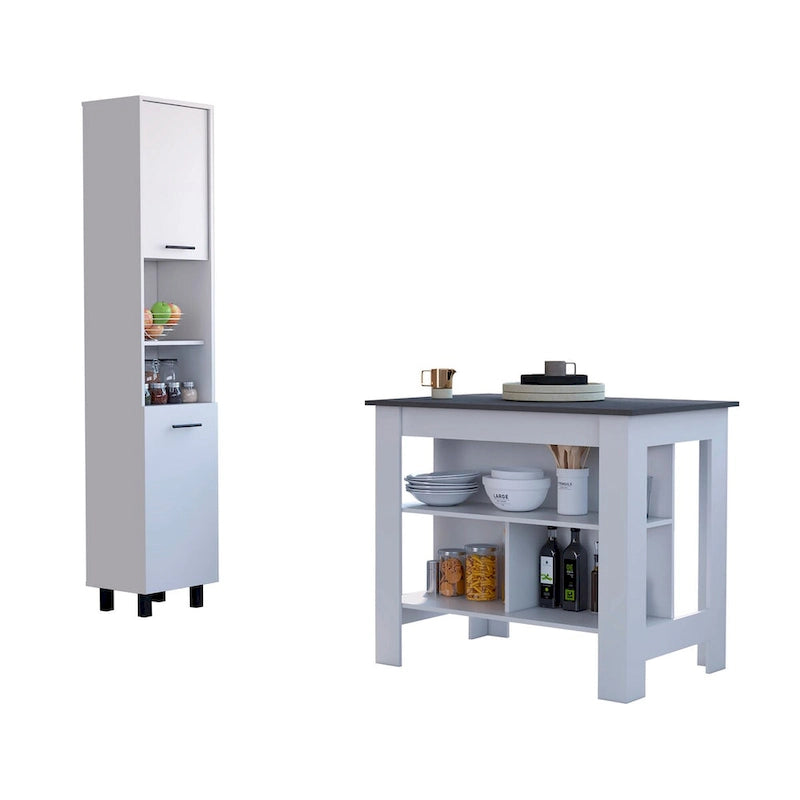 FM Furniture Nashville 2 Piece Kitchen Set, Brooklyn Kitchen Island and Sheffield Pantry Cabinet