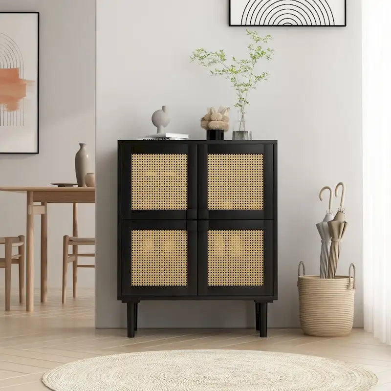 4-Doors Rattan Mesh Storage Cabinet