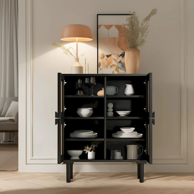 4-Doors Rattan Mesh Storage Cabinet