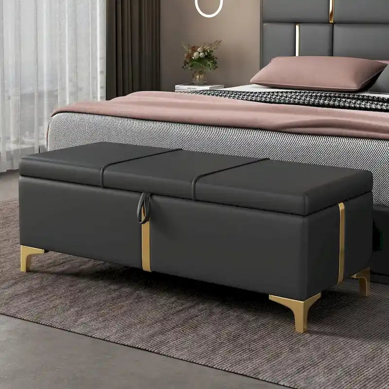 Elegant Upholstered Storage Ottoman with Metal Legs