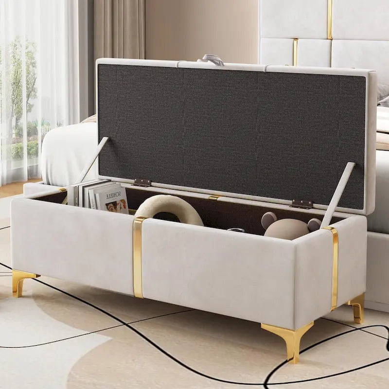Elegant Upholstered Storage Ottoman with Metal Legs