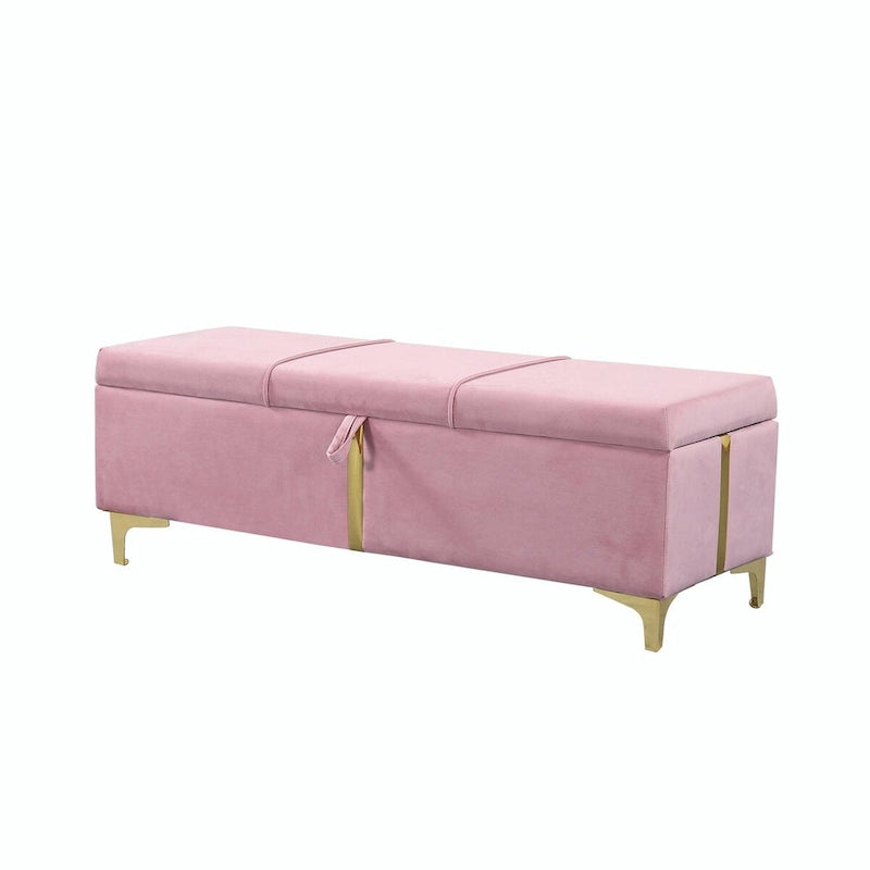 Elegant Upholstered Storage Ottoman with Metal Legs