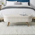 Bed Stool Oval Storage Bench, Rubber Wood Legs - Beige