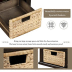 Rustic Storage Shoes Bench with 3 Drawers and 3 Rattan Baskets
